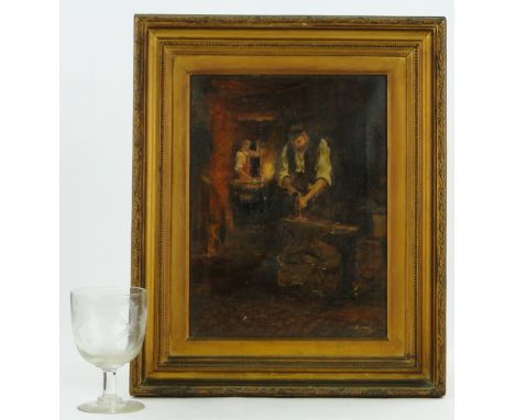 A Victorian Masonic engraved glass goblet 
Presented to James Brooker, Uckfield 1865, and a gilt framed portrait together wit