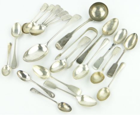 Group of Georgian and Victorian silver flatware,
16.5 oz total.