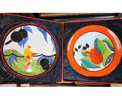2 reproduction Bradford Exchange Clarice Cliff plates "Bird of Paradise" &amp; "Red Tulip" 