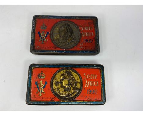 Two Boer War period tins, a  WWI tea caddy and another tin 