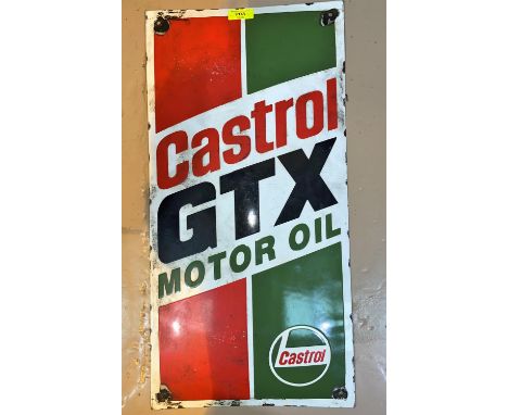 A vintage enamel ad sign Castrol GTX Motor Oil height 60cm x width 30cm with convex form 
