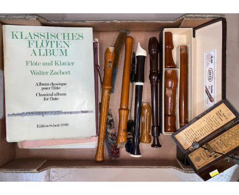 An ADLER alto recorder, 2 treble recorders, 2 metronomes etc 
