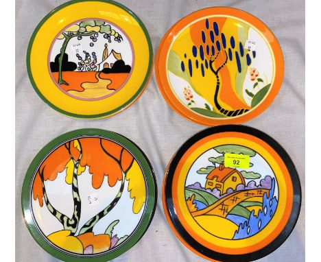 A collection of 10 Wedgwood Clarice Cliff style hand-painted plates 