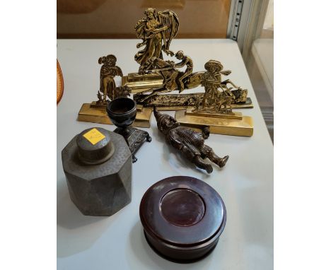 A Liberties Tudric beaten pewter tea caddy &amp; a selection of brassware 