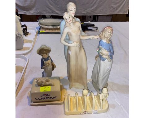 Two Lurpak advertising items , a Royal Doulton figure 'Reflections' and two Nao style figures 