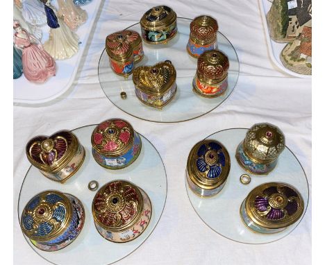 A set of 12 "House of Faberge" Imperial Music box collection with 3 tier glass stand, with boxes, by Franklin Mint Limited - 