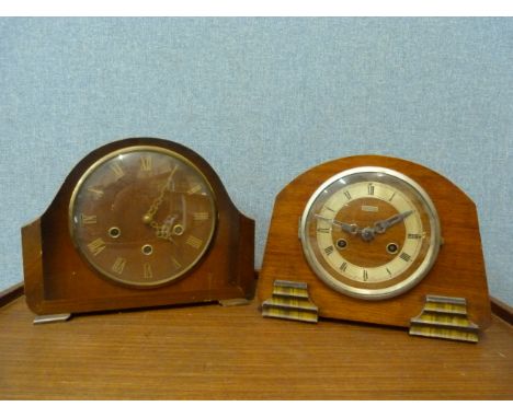 A Hardwick and Smiths art deco walnut mantel clock and a mahogany mantel clock 