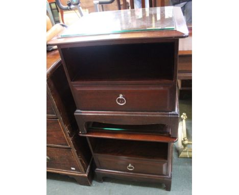 A pair of Stagg bedside cupboards with single drawer beneath open shelf