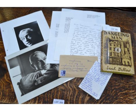 Saul Bellow - "Dangling Man" 1st UK edition 1946 with three original signed and dated letters by the author. Together with a 