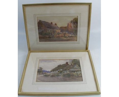 J W Milliken, pair of watercolours, Midlands village scenes, with figures and cottages, one signed, 6.5ins x 9.5ins, together