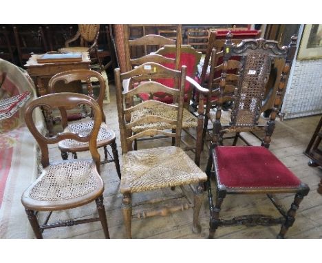 A COLLECTION OF LADDER BACK CHAIRS, TOGETHER WITH TWO OTHERS