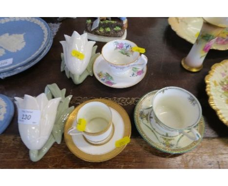 2 ROYAL WORCESTER WALL POCKETS, 1 AF, TOGETHER WITH 3 ROYAL WORCESTER CABINET&nbsp; CUPS AND SAUCERS