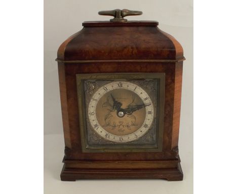 A J W Benson walnut cased mantel clock, with gilt metal dial and silvered chapter ring with Roman numerals, height including 