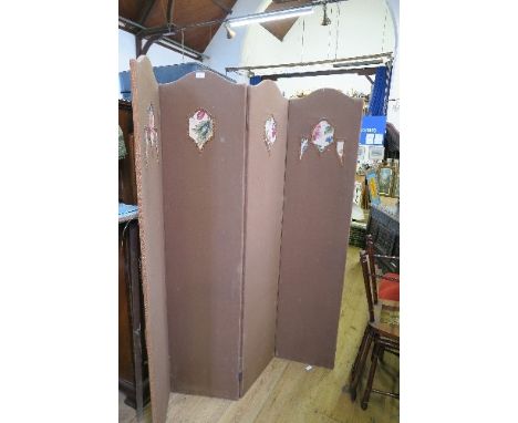 A FOUR FOLD SCREEN WITH TAPESTRY DECORATION, HEIGHT 65.5INS