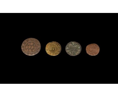 17th century AD. Group comprising: Cambridgeshire, Cambridge, Edward Jennings, stick of candles, Farthing; Cambridgeshire, El