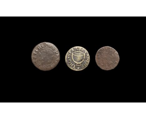 17th century AD. Group comprising: London, Aldgate Without, Thomas Sparke (at the Stirrup), farthing; Warkwickshire, Alcester