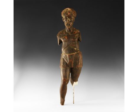 20th century AD. A plaster figure of a standing bearded and tonsured male in contrapposto pose, wearing a a breechclout, arms