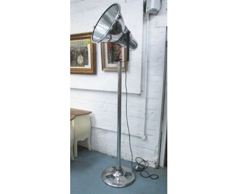 INDUSTRIAL LIGHT, 1930's Czechoslovakian aluminium on later stand, 210cm H.