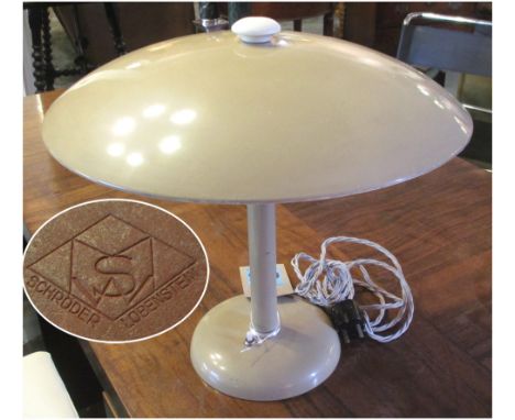 MUSHROOM TABLE LAMP, Bauhaus, circa 1930, by Kurt Schuhmacher in grey and ivory lacquered finish, stamped on the base, 40cm H