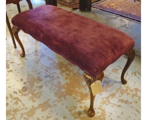 HEARTH STOOL, Georgian style beechwood in purple chenille, 109cm W x 50cm D.