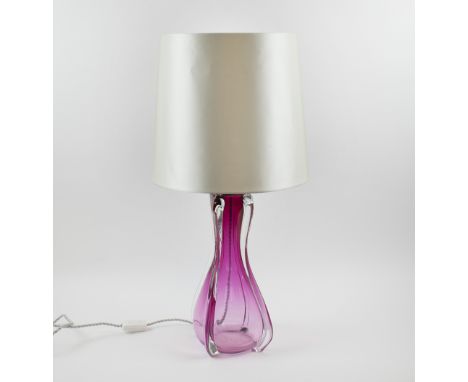 PORTA ROMANA TABLE LAMP, fuchsia pink glass, with silk shade, 73cm H.