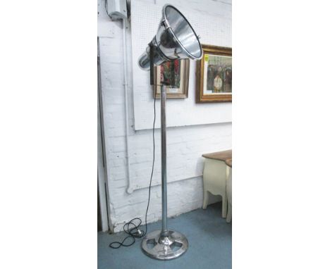 INDUSTRIAL LIGHT, 1930's Czechoslovakian aluminium on later stand, 210cm H.