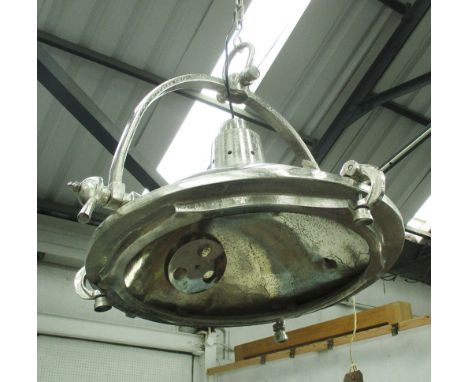 CEILING LAMP, Industrial style in polished metal, 47cm H plus chain.
