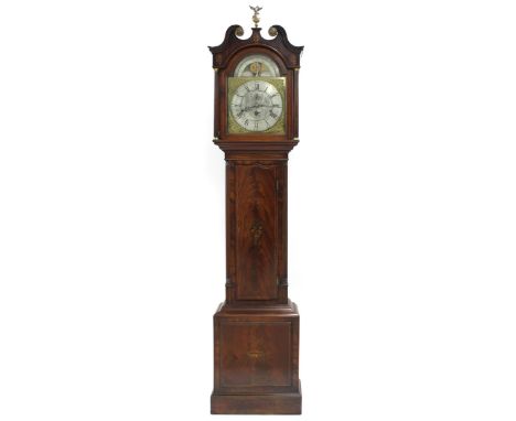 Good mahogany three train longcase clock, the 13" brass arched dial signed Jno Richardson, Bubwith on an arched silvered surr