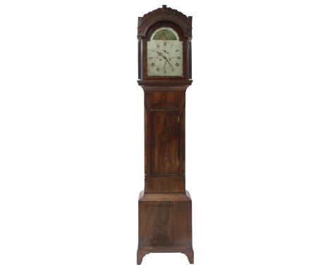 Mahogany eight day longcase clock, the 12" silvered arched dial signed J.Y. Hatton, London to the centre with subsidiary seco