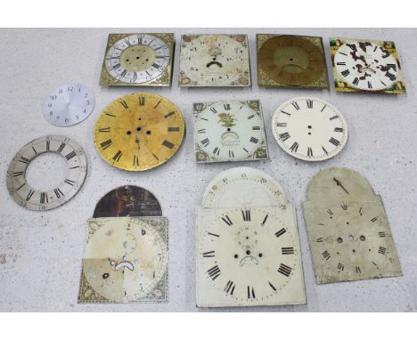 Eleven various arched, square and round longcase clock dials (11) 