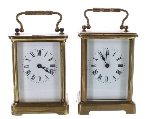 French carriage clock timepiece, the movement back plate stamped Patent French Make, within a corniche brass case, 5.75" high