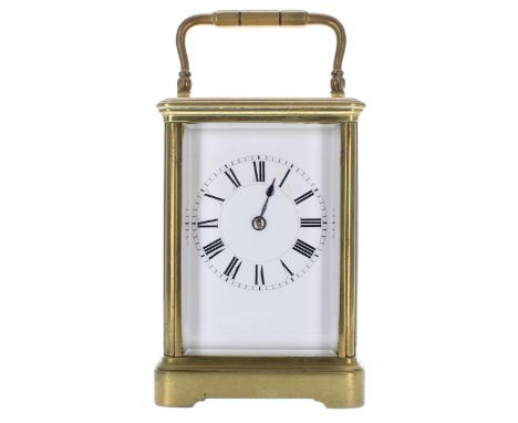 Henri Jacot&nbsp;carriage clock striking on a gong, the movement back plate bearing the maker's trademark logo and no. 16587,