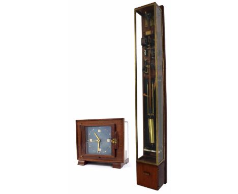 Interesting and unusual&nbsp;tall electric master wall clock, the electrics and brass bob pendulum housed within a mahogany a