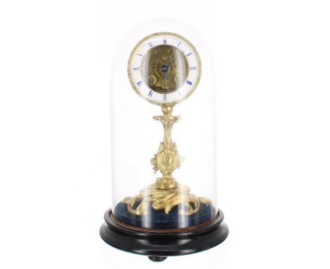 French ormolu two train pillar clock, the 3.5" white chapter ring signed Grignon-Meusnier á Paris and enclosing a skeletonise