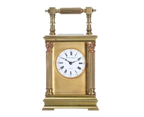 Mappin &amp; Webb small carriage clock timepiece,&nbsp;the 1.5" white enamel dial signed Mappin &amp; Webb Ltd, Paris within 