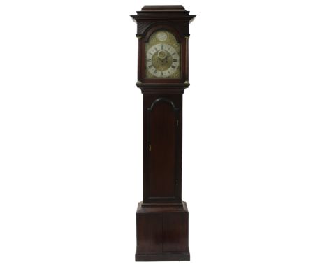 Oak eight day longcase clock, the 12" brass arched dial signed Willm. Parry, Newport on a silvered disc to the arch, the silv