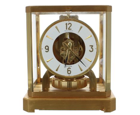 Good Jaeger Le Coultre Atmos clock, the 4.75" white chapter ring enclosing a skeletonised centre, ser. no. 371636, within a b