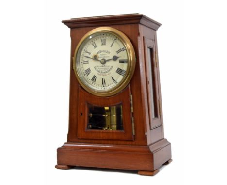 Mahogany single fusee Patent mantel clock with electrical contacts, the 6.75" white dial signed and inscribed W.H. Bailey &am