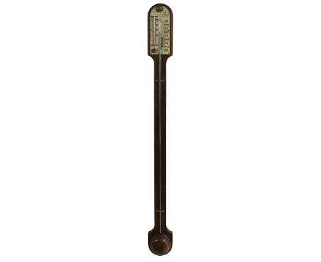 Oak stick barometer, the scale signed I.Blatt, Brighton over a flat trunk with recessed tube to the circular domed cistern co