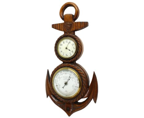 Marine inspired clock/barometer, the principal 5" barometer dial inscribed London Stereoscopic Co., 108, Regent Street, Scien