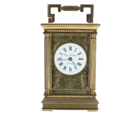 Charles Frodsham double fusee carriage clock,&nbsp;the movement with eleven jewels striking on a bell, the 2.25" white dial s