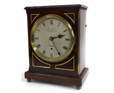 Mahogany single fusee time recorder mantel clock, the 7" silvered dial signed John Poole, 57 Fenchurch St, London, within a p