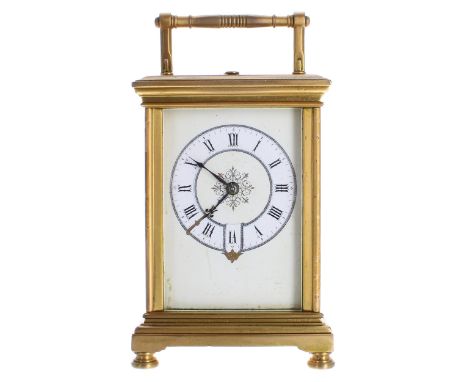 Repeater&nbsp;carriage clock striking on a gong, the movement back plate stamped no. 1233, the ornate painted chapter ring wi