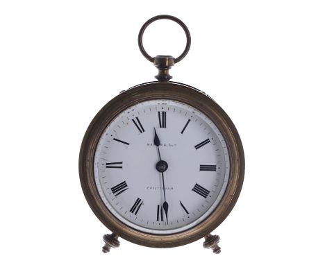 Interesting&nbsp;and unusual English single fusee boudoir clock timepiece, the 3.5" white dial signed Martin &amp; Son, Chelt