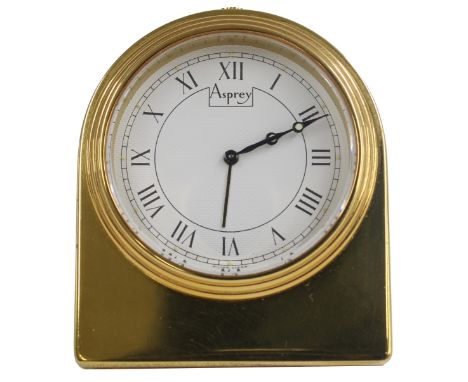 Miniature Asprey gold plate easel travel alarm clock, stamped Luxor Swiss no. 2430, 2" high 