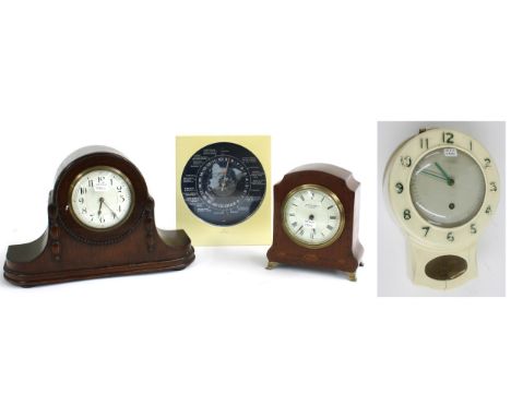 French mahogany inlaid mantel clock timepiece, the 3.5" cream dial signed Wheaton &amp; Bennett, 104-106-108 Oxford St, Londo
