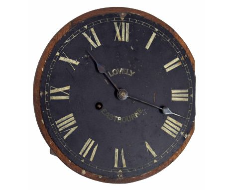 Unusual single fusee 12" wall dial clock signed Lovely, Eastbourne, with aluminium movement (pendulum) 