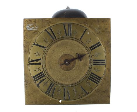 Early clock movement, the 7.5" square brass dial signed Norman Poole on the brass chapter&nbsp;ring enclosing a matted centre
