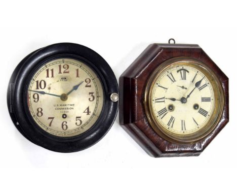 American bulkhead ship's clock, the 6" silvered dial inscribed U.S. Maritime Commission, no. 11850 with fast slow control ben