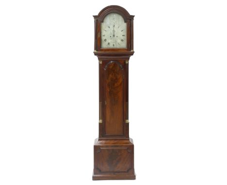 Mahogany eight day longcase clock, the 12" silvered arched dial signed Thomas Pace, London with subsidiary seconds dial and c